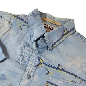 Columbia Mens L River Lodge Trout Fishing Outdoor Vented Performance Shirt Blue